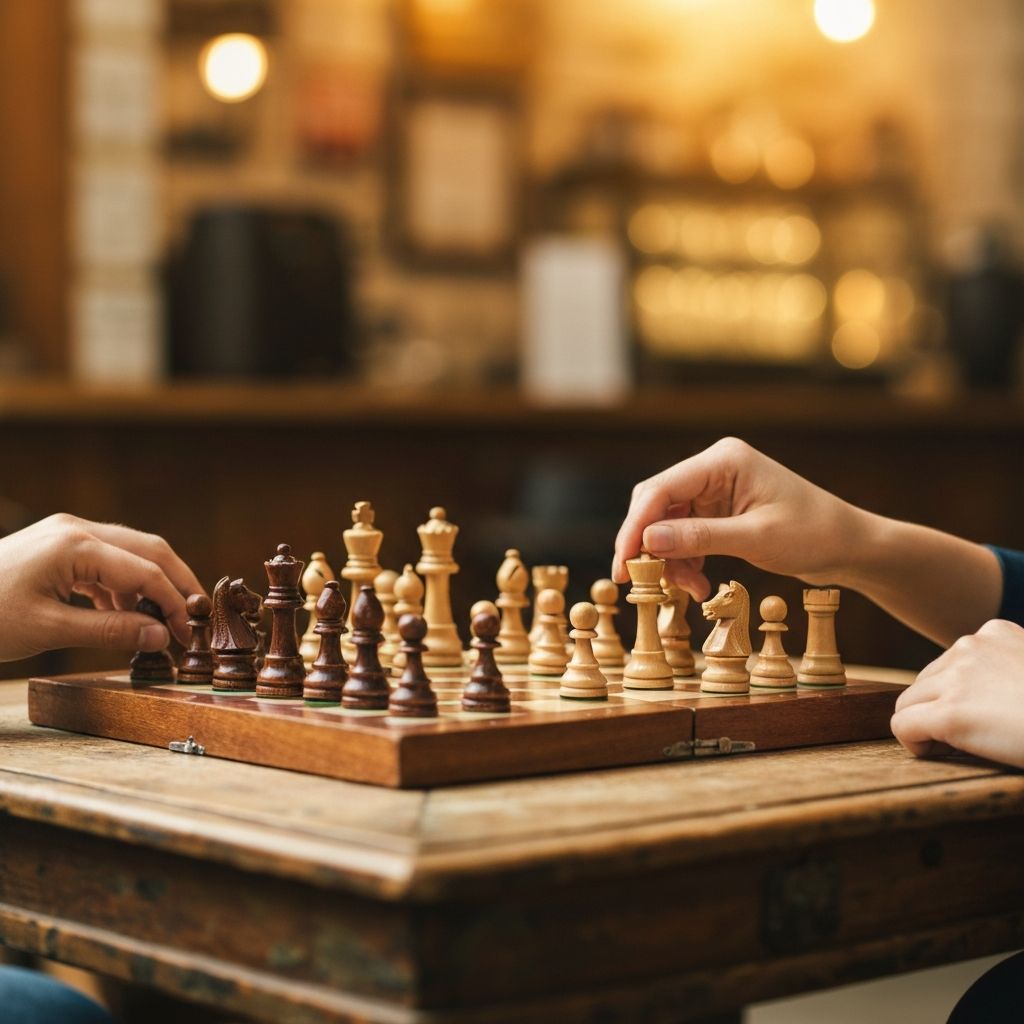 Chess board with momos and chai at Fat Tiger Kolkata
